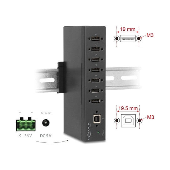 Industrijski USB 2.0 Hub DELOCK 60687 (7 portova, 15 kV ESD)-1