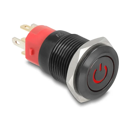 Ugradbena tipka DELOCK 16 mm s crvenim LED osvjetljenjem (12V)