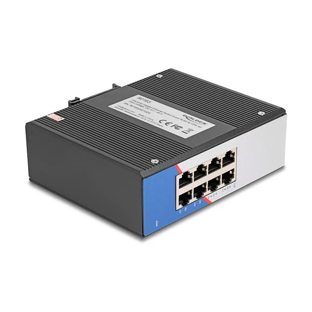 Delock 8-portni Industrijski Gigabit Ethernet Switch za DIN šinu
