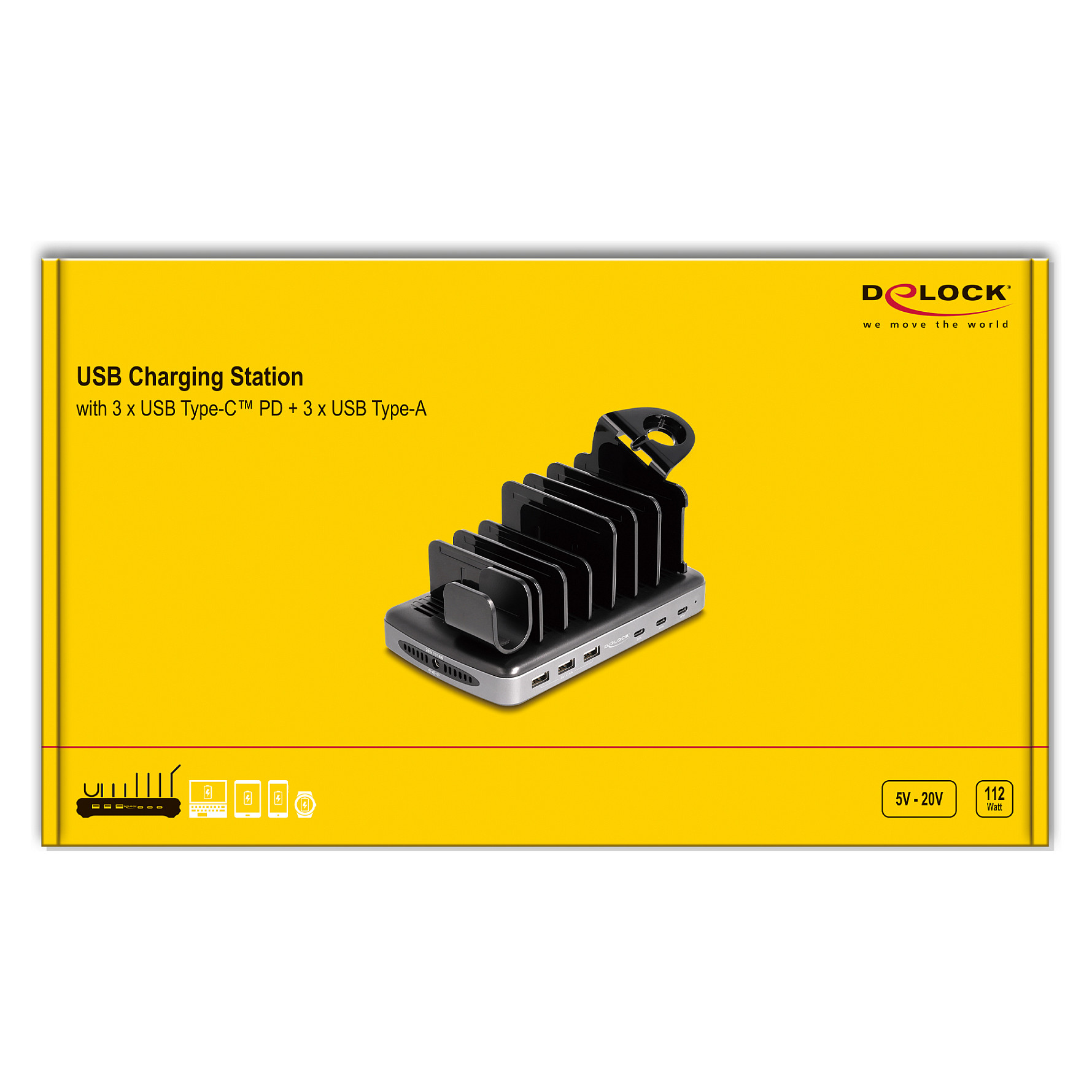 USB stanica za punjenje DELOCK 112W 6 portova (3x USB-C PD, 3x USB-A QC)-5