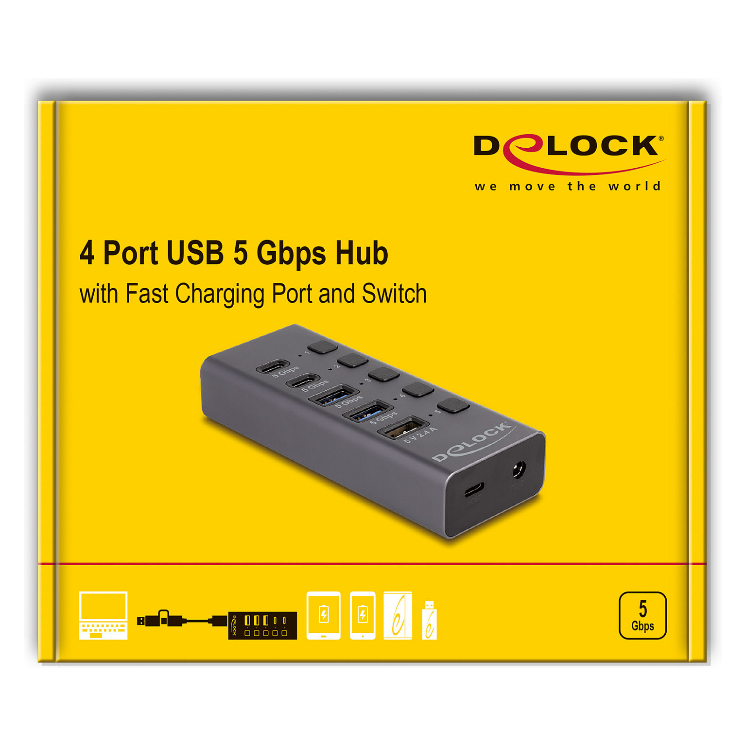 USB Hub DELOCK 64248 s prekidačima (5 Gbps, 2x USB-A, 2x USB-C, Fast Charge)-3