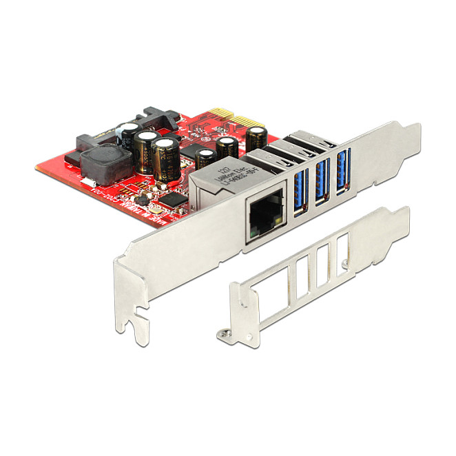 DELOCK PCI Express kartica 89382 3x USB 5Gbps + 1x Gigabit LAN (Low Profile)
