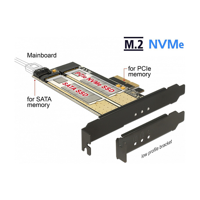 Adapter DELOCK PCI Express x4 na M.2 NVMe + M.2 SATA SSD, Low Profile-1