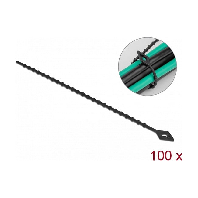 Vezice za kabele DELOCK višekratne 200 x 2.4 mm (100 komada) crna boja-0