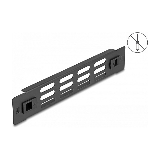 Delock 10" ventilirani panel za mrežni ormar, ugradnja bez alata, 1U, crni-0