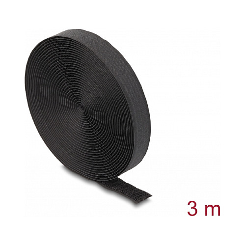 Čičak traka DELOCK na roli s kopčom 3 m x 20 mm crna boja - 19111-3