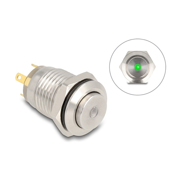 Ugradbeno tipkalo DELOCK 12 mm s LED osvjetljenjem (zelena točka)