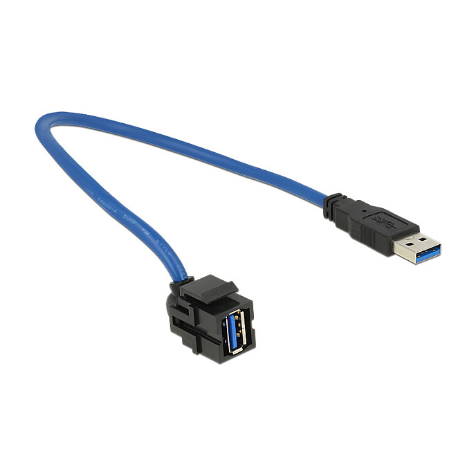 Delock Keystone Modul USB-A (Ž) na USB-A (M) 5Gbps, kutni 250°, 0.5m kabel-0