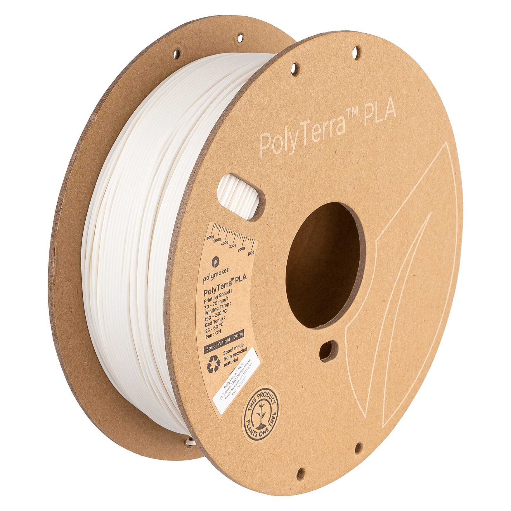 POLYMAKER PolyLite PLA filament 1.75mm, 1kg, Cotton White boja-0