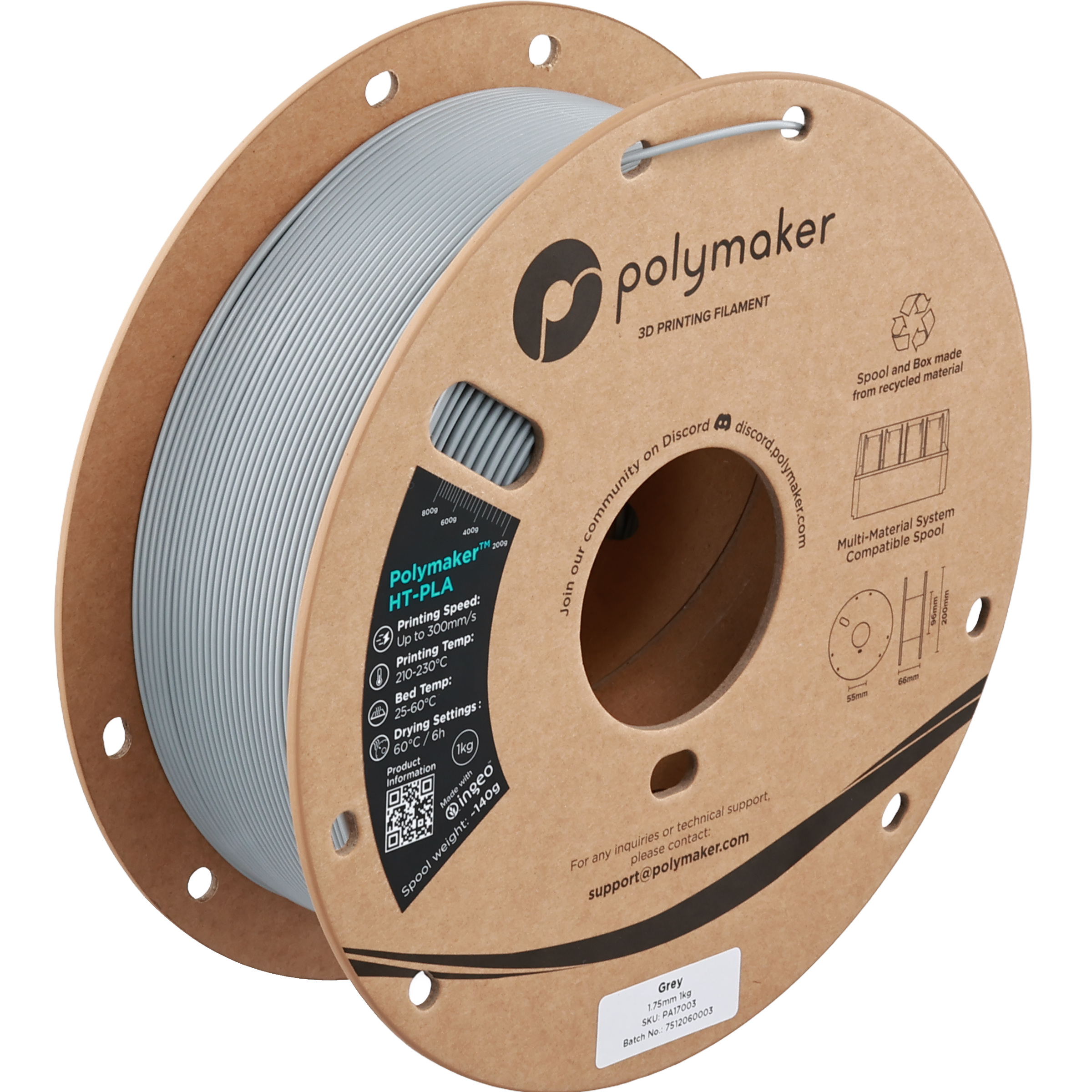 Filament za 3D printer POLYMAKER PolyLite PLA 1.75mm siva boja (1kg)-0