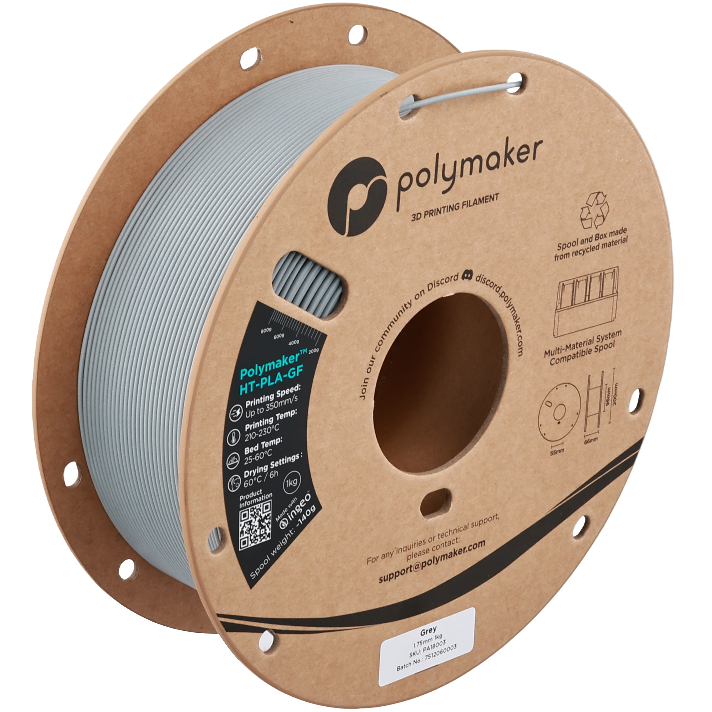 Filament za 3D printer POLYMAKER PolyMide PA6-GF 1.75mm 1kg (siva boja)-0