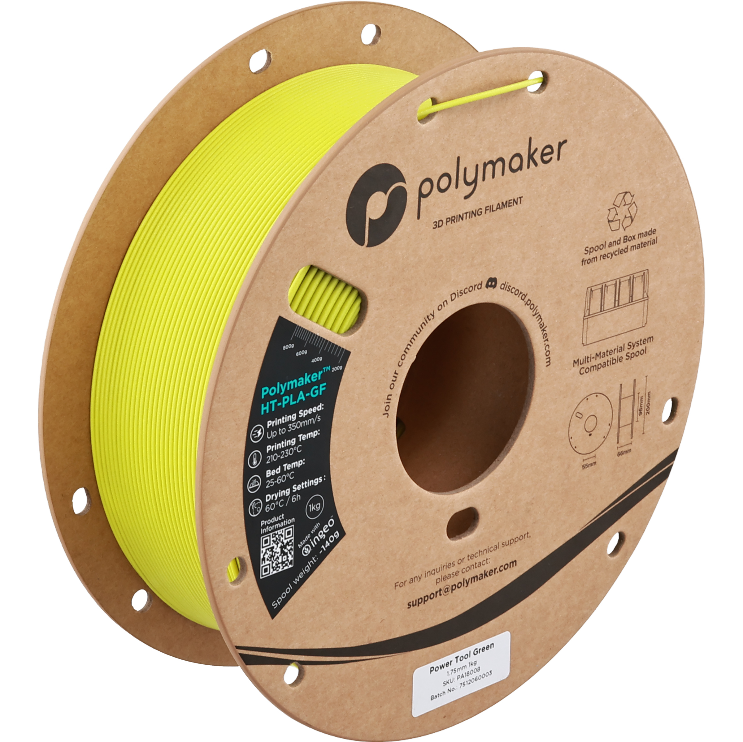 Filament za 3D printer POLYMAKER PolyLite HT-PLA-GF 1.75mm 1kg (Power Tool Green)-0