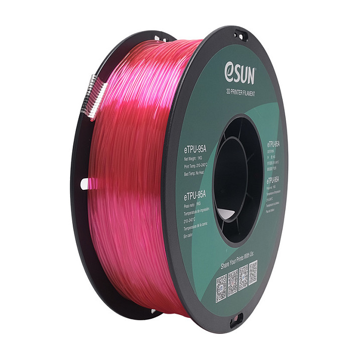 Filament za 3D printer ESUN eTPU-95A 1.75mm (1kg, prozirna roza boja)-0