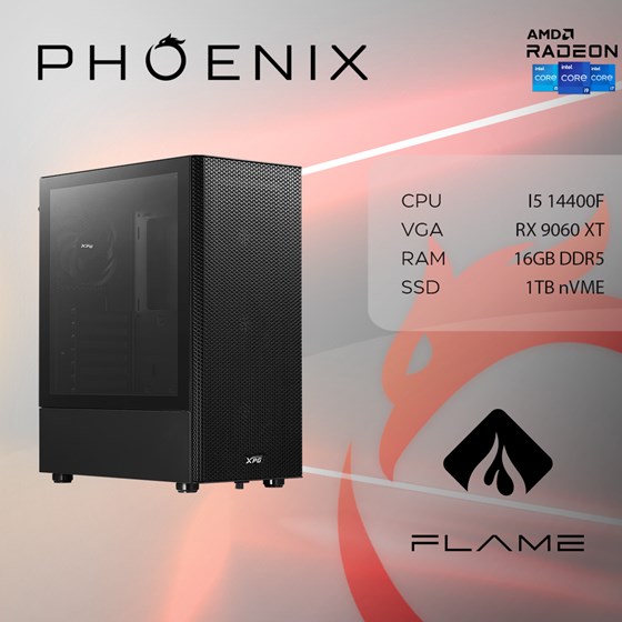 Računalo Phoenix FLAME X-508 Intel i5 14400F/16GB DDR5/NVME SSD 1TB/RX9060 XT 8GB/600W 80+-0