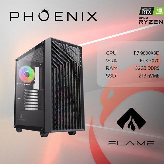Računalo Phoenix FLAME X-510 AMD Ryzen 7 9800X3D/32GB DDR5/NVME SSD 2TB/RTX 5070 12GB/850W 80+-0