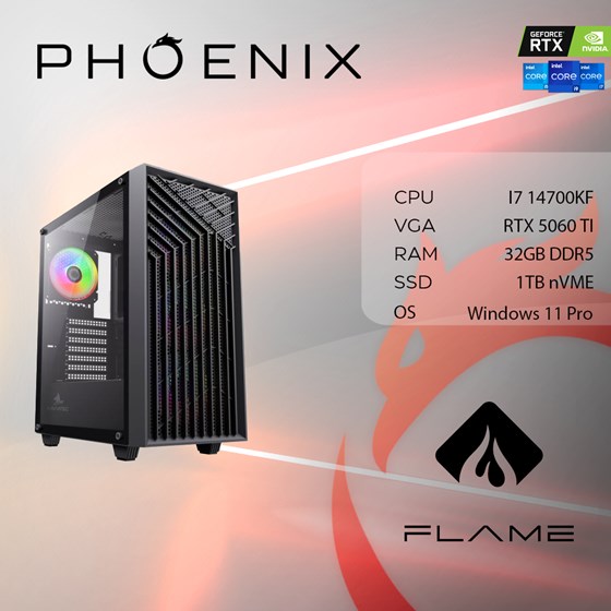 Računalo Phoenix FLAME X-517 Intel i7 14700KF/32GB DDR5/NVME SSD 1TB/RTX 5060 TI 8GB/700W 80+/Windows 11 PRO-0