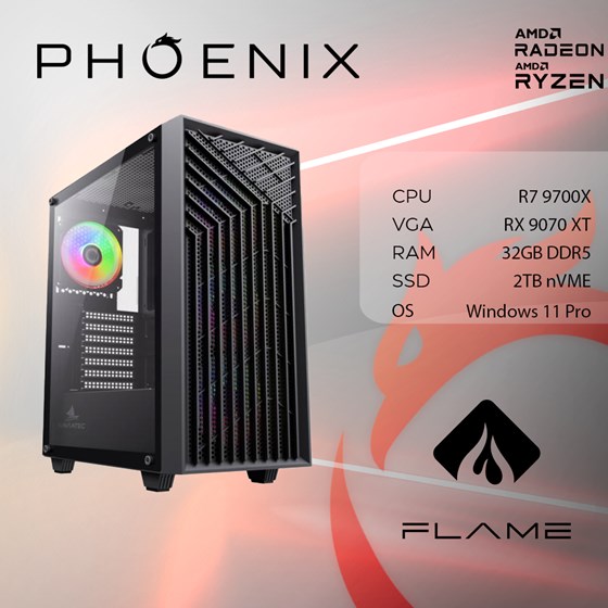 Računalo Phoenix FLAME X-519 AMD Ryzen 7 9700X/32GB DDR5/NVME SSD 2TB/RX9070 XT 16GB/750W 80+/Windows 11 PRO-0