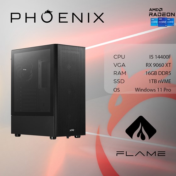 Računalo Phoenix FLAME X-520 Intel i5 14400F/16GB DDR5/NVME SSD 1TB/RX9060 XT 8GB/600W 80+/Windows 11 PRO-0