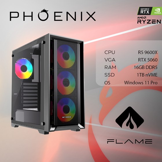 Računalo Phoenix FLAME X-521 AMD Ryzen 5 9600X/16GB DDR5/NVME SSD 1TB/RTX 5060 8GB/600W 80+/Windows 11 PRO-0
