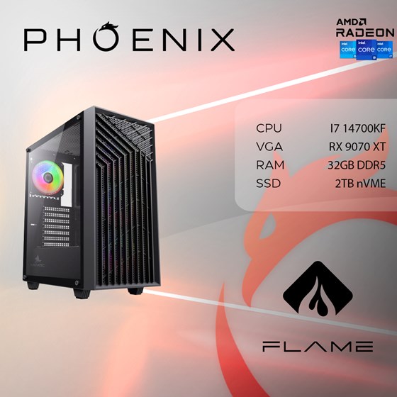 Računalo Phoenix FLAME X-523 Intel i7 14700KF/32GB DDR5/NVME SSD 2TB/RX9070 XT 16GB/850W 80+-0
