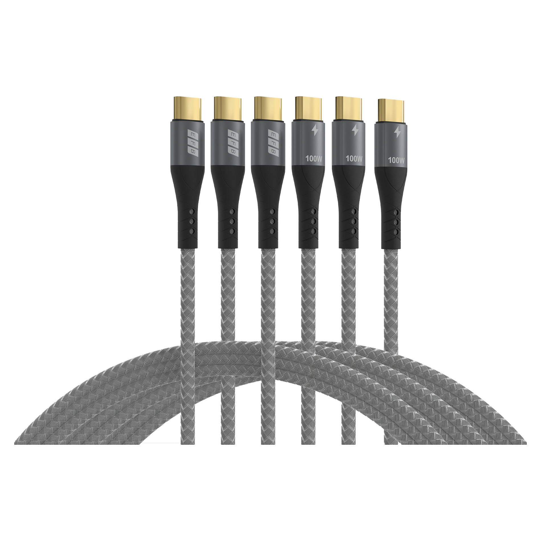 Set USB-C kabela EFB ELEKTRONIK 100W PD 3.0 (0.5m + 1m + 2m), siva boja