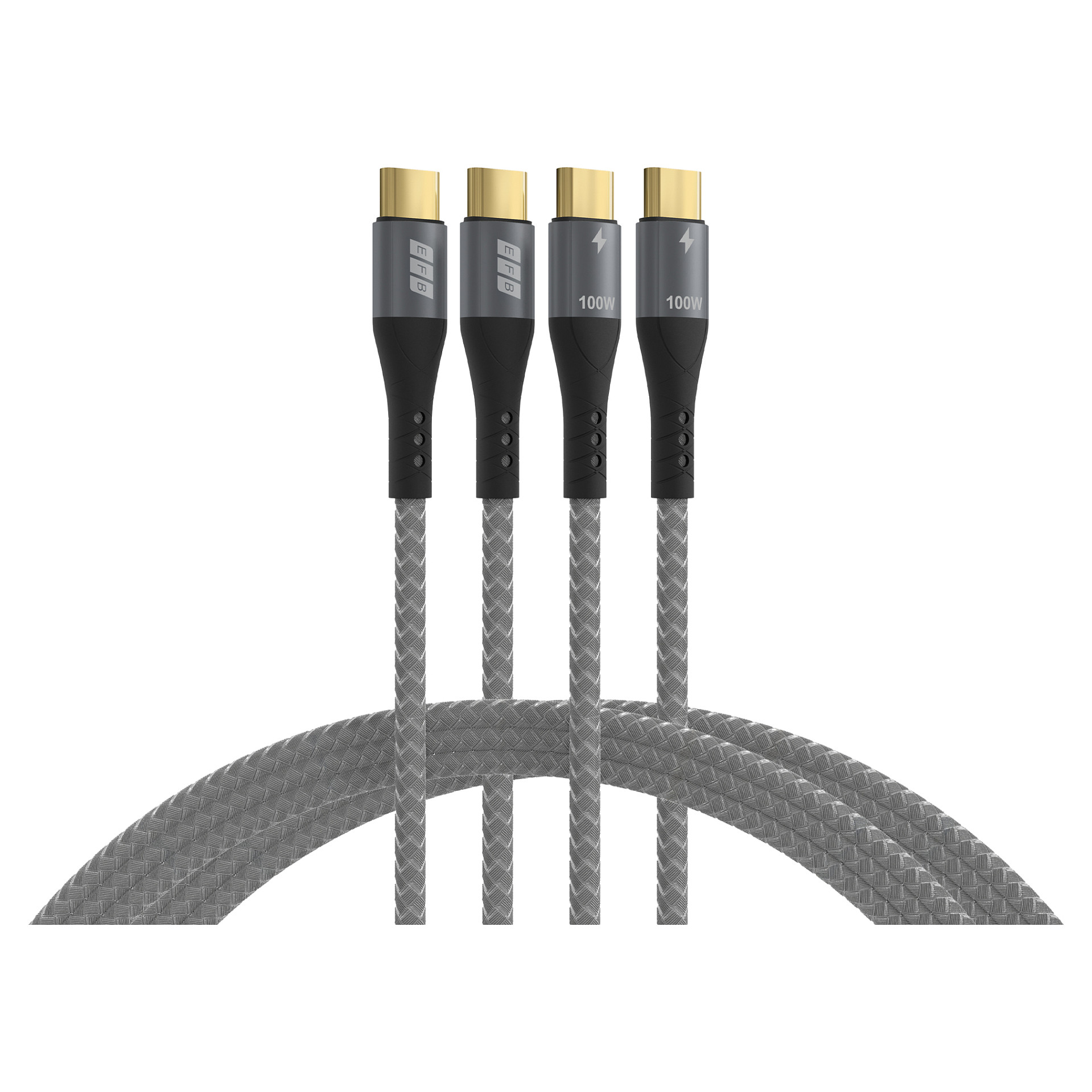 Set USB-C kabela EFB ELEKTRONIK (2 kom), 2m, 100W PD 3.0, siva boja