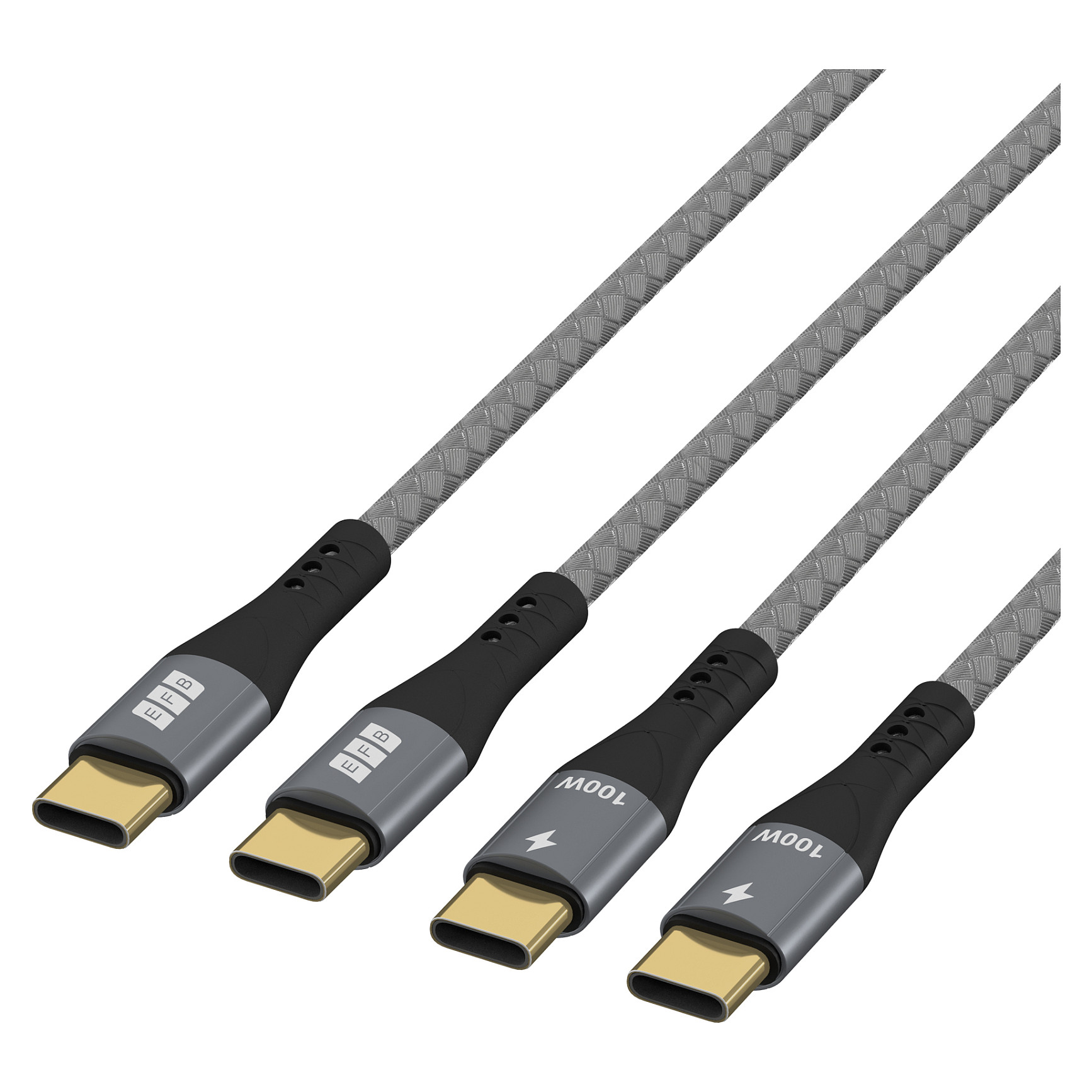 Set USB-C kabela EFB ELEKTRONIK (2 kom), 2m, 100W PD 3.0, siva boja-3