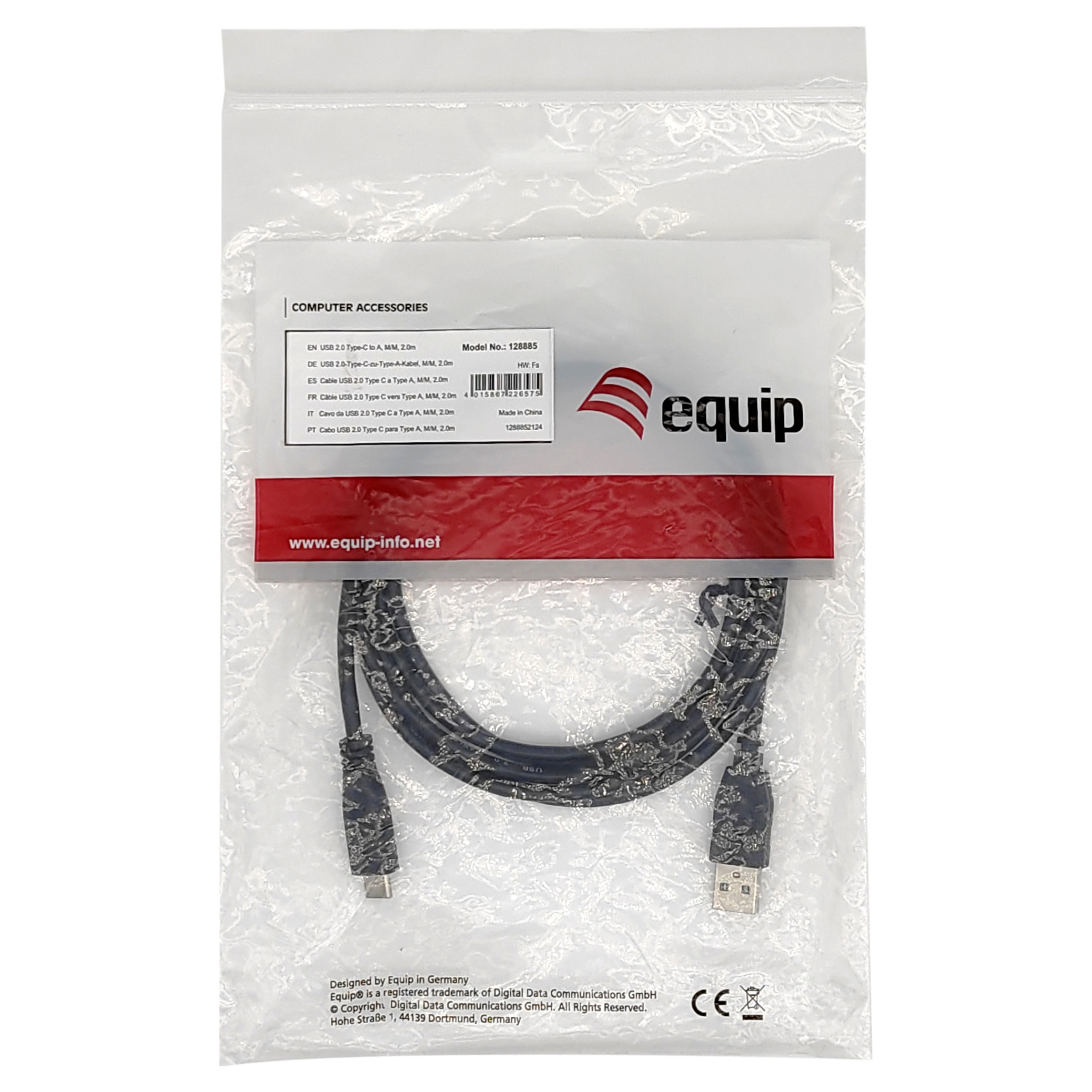 Equip USB-C na USB-A 2.0 kabel za punjenje i prijenos podataka, 3A, 0.3m, crni-2