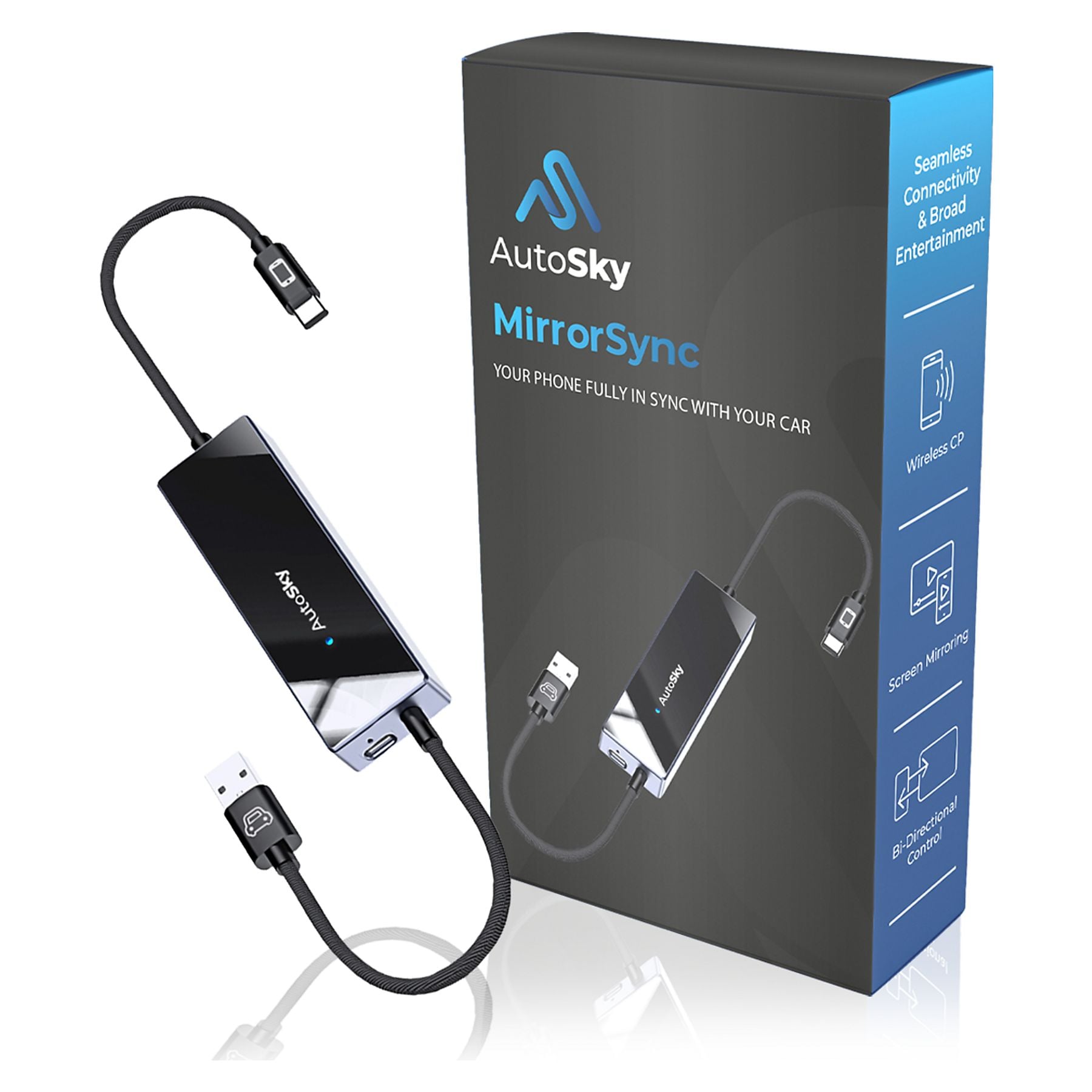 Adapter za auto AUTOSKY AMS-1 (bežični CarPlay, zrcaljenje ekrana, crna boja)