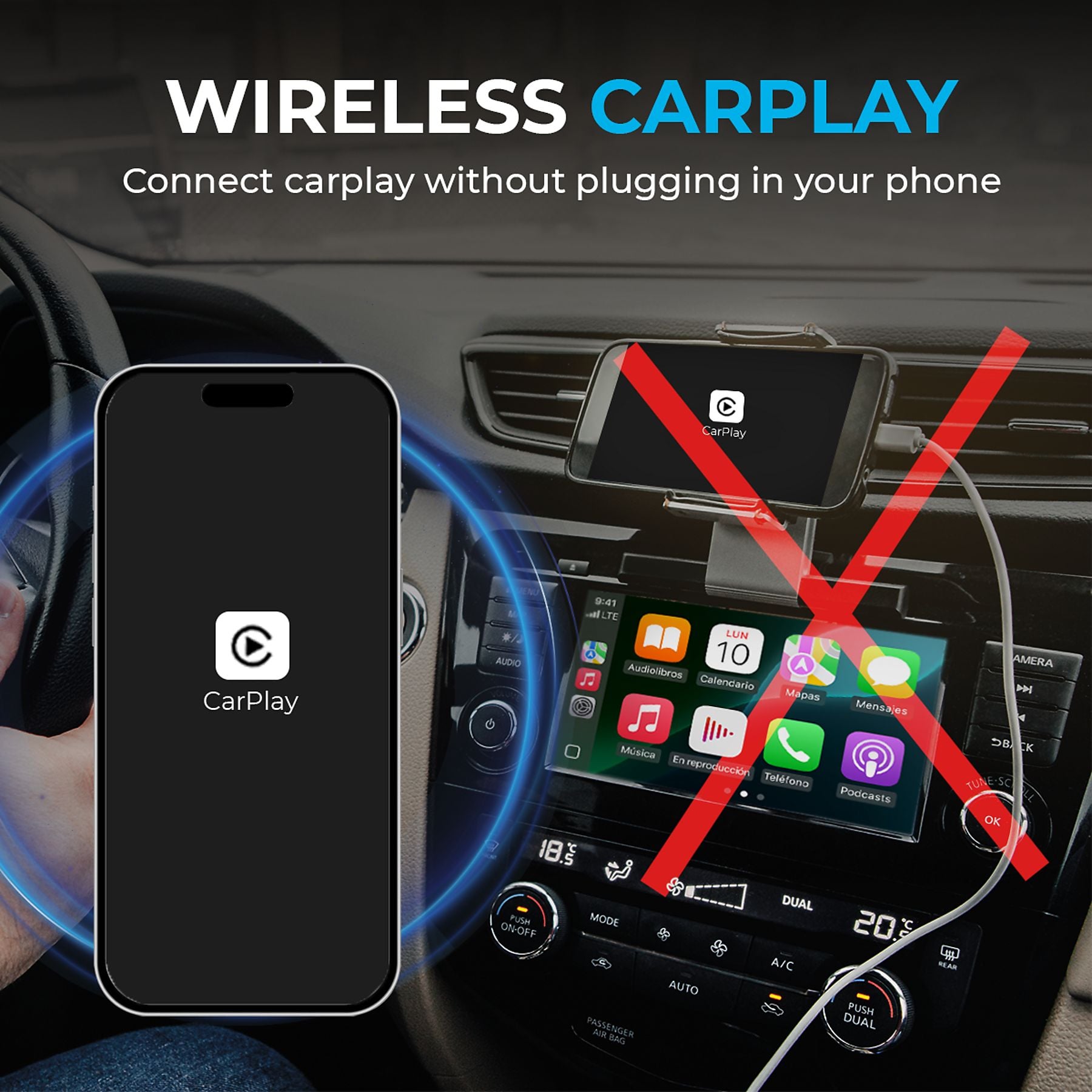 Adapter za auto AUTOSKY AMS-1 (bežični CarPlay, zrcaljenje ekrana, crna boja)-5