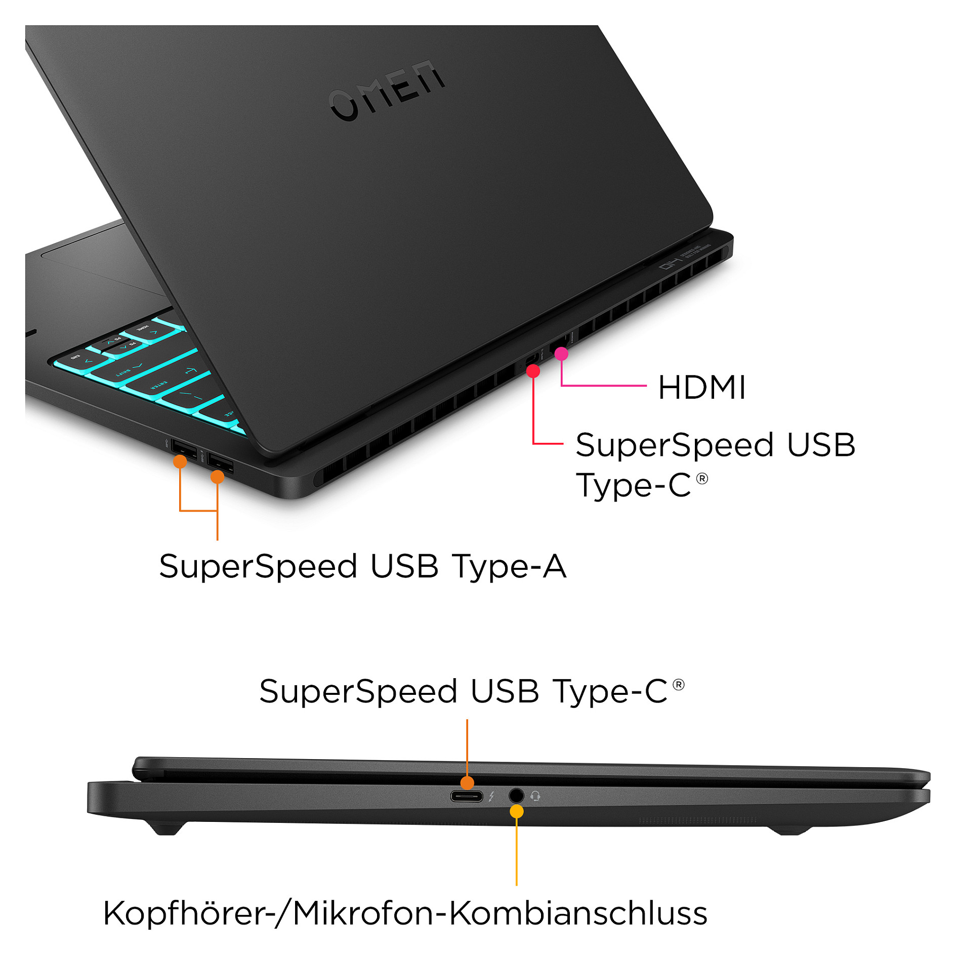 Laptop HP OMEN 14-fb0174ng (14", OLED, 3K, Intel Core Ultra 7 155H, 16GB, 512GB SSD, NVIDIA GeForce RTX 4060, FreeDOS, DE tipkovnica, Crna)-4