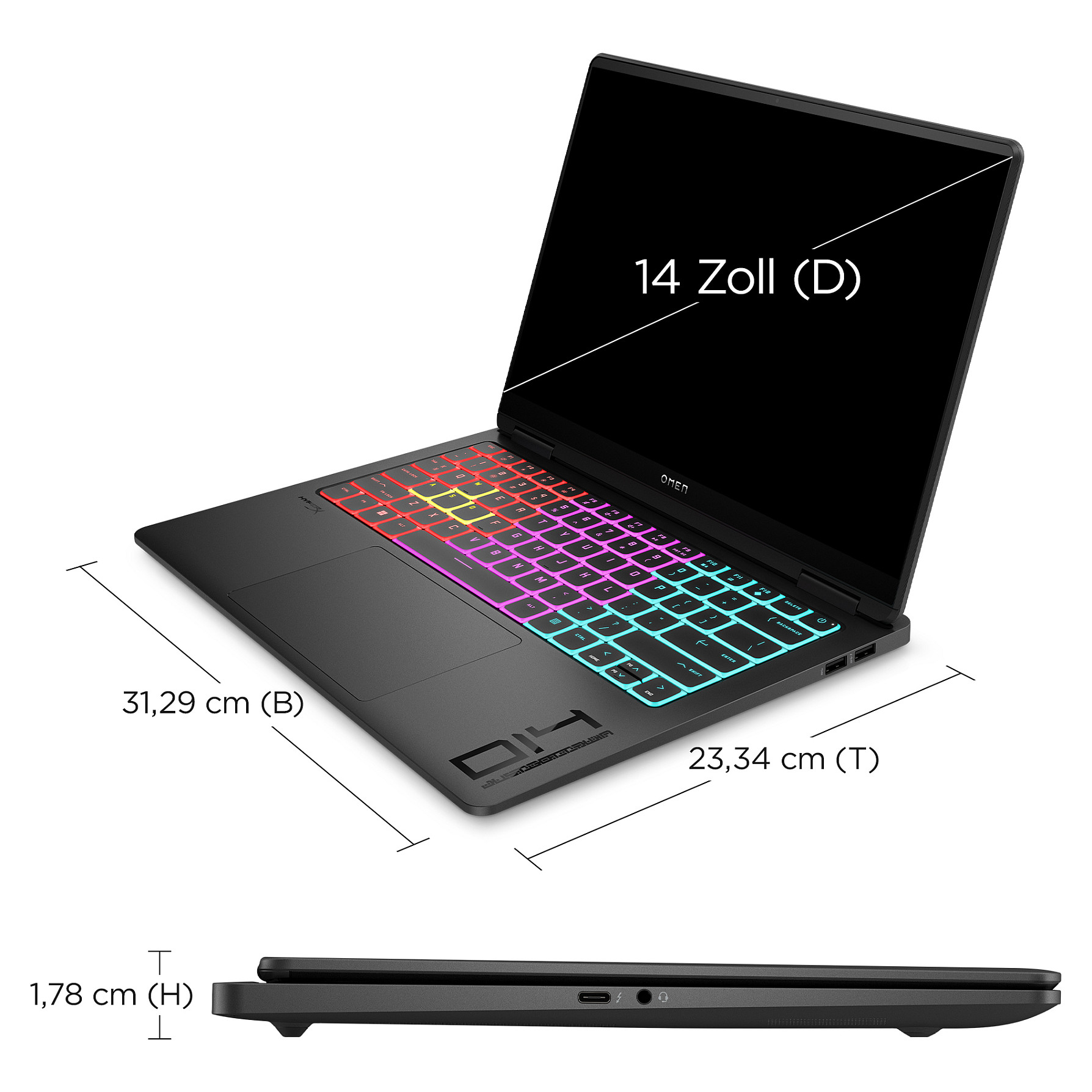 Laptop HP OMEN 14-fb0174ng (14", OLED, 3K, Intel Core Ultra 7 155H, 16GB, 512GB SSD, NVIDIA GeForce RTX 4060, FreeDOS, DE tipkovnica, Crna)-6