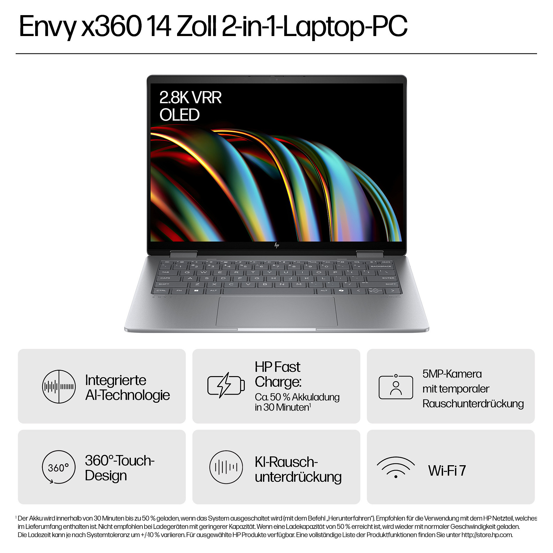 Laptop HP ENVY x360 14-fc0175ng (14", IPS Touch, WUXGA, Intel Core Ultra 7 155U, 16GB, 512GB SSD, Intel Graphics, Windows 11 Home, DE tipkovnica, Srebrna)-3