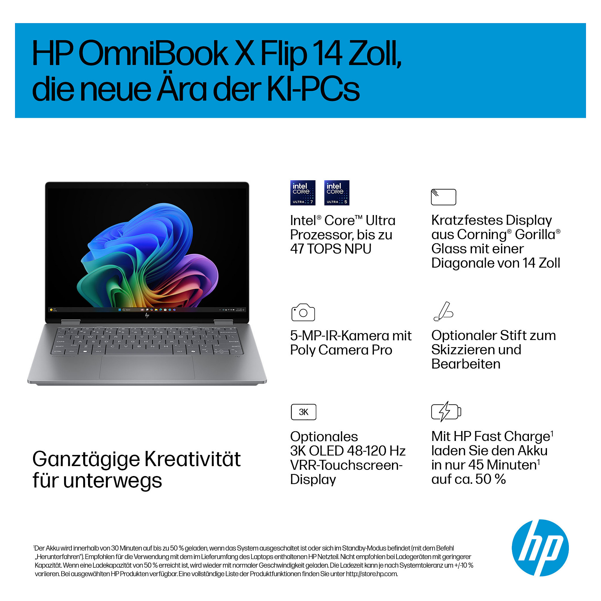 Laptop HP OmniBook X Flip 14-fm0154ng (14", OLED Touch, 3K, Intel Core Ultra 5 226V, 16GB, 512GB SSD, Intel Arc 130V, Windows 11 Home, Non-HR tipkovnica)-2
