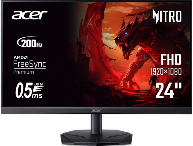 Monitor ACER Nitro KG241YX3bip 23.8" (VA, Full HD, 200Hz, 0.5ms, FreeSync Premium, HDR10, crna boja)