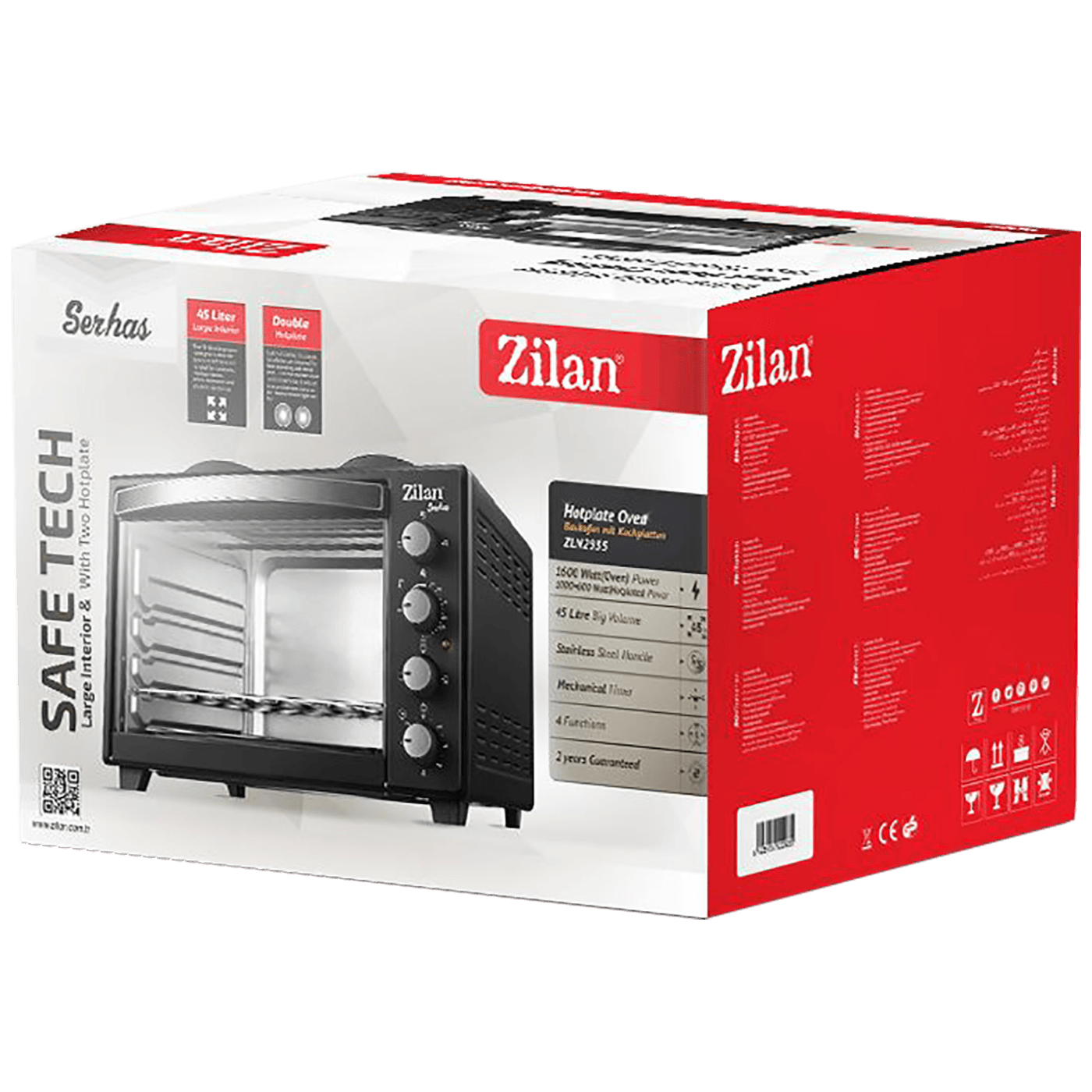 Mini pećnica ZILAN ZLN2935 s 2 ploče za kuhanje (45L, 3200W)-1