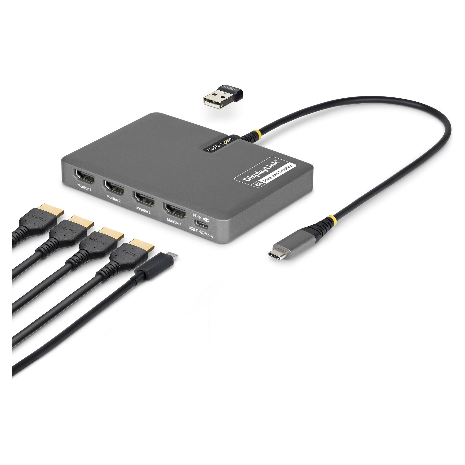 Startech USBC2HD4 USB-C na Quad HDMI adapter, 4K 60Hz, Power Delivery-0