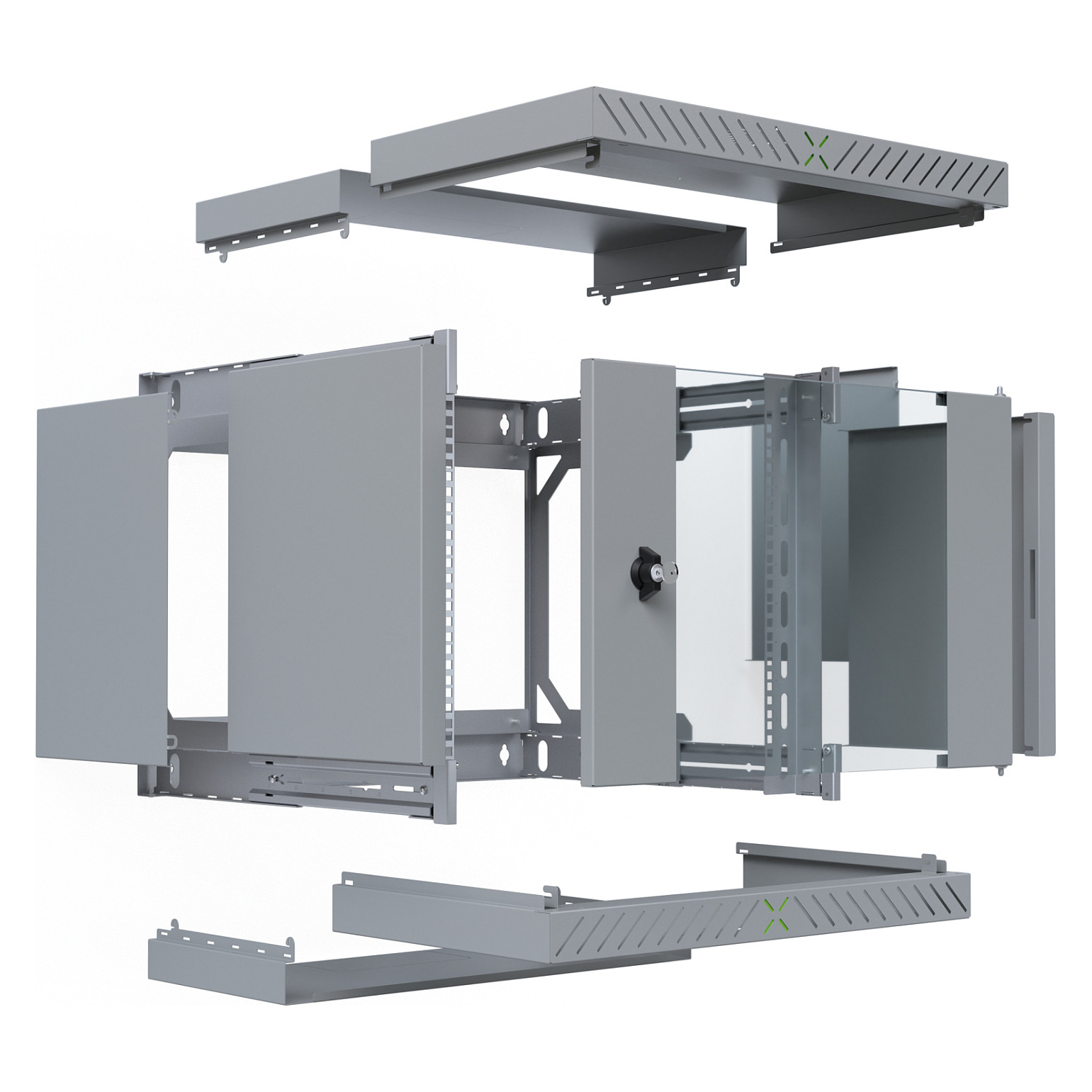 Zidni ormar EFB ELEKTRONIK 19" X-Rack sa staklenim vratima, 9U, dubina 400-600mm, siva boja-2