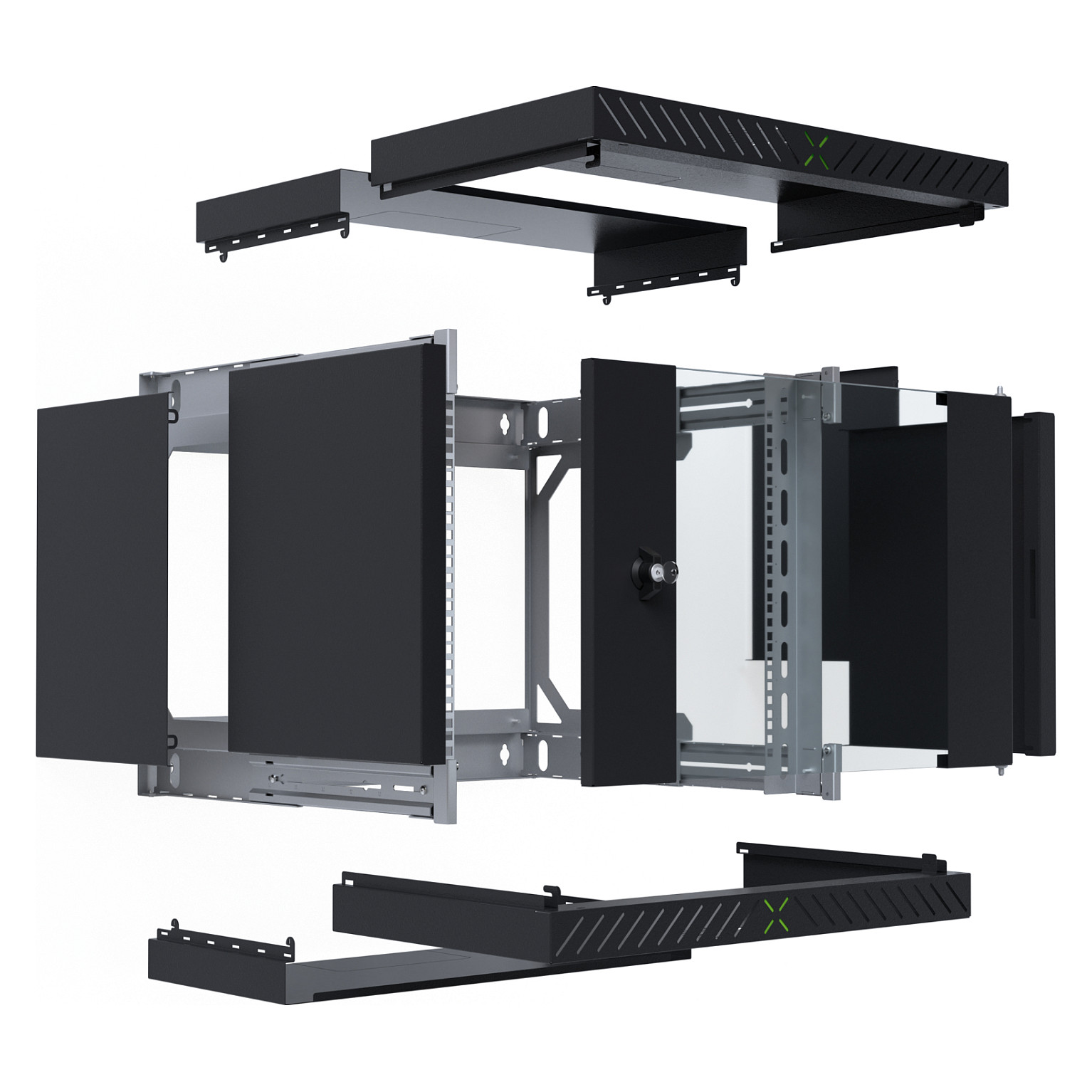 19" WandgehÃ¤use X-Rack mit GlastÃ¼r 400-600mm 9HE schwarz-2
