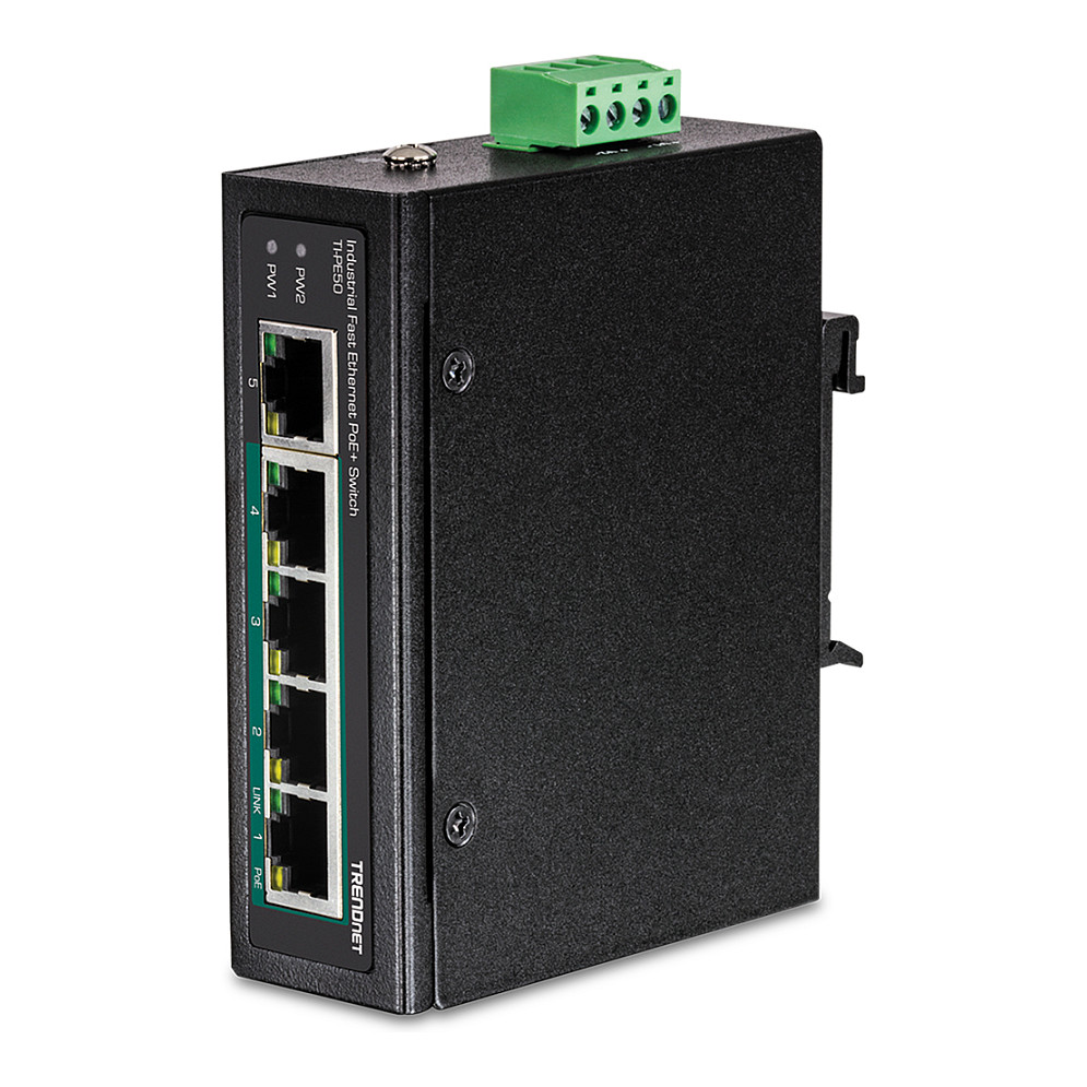 TRENDnet TI-PE50 industrijski 5-portni Fast Ethernet PoE+ DIN-Rail Switch
