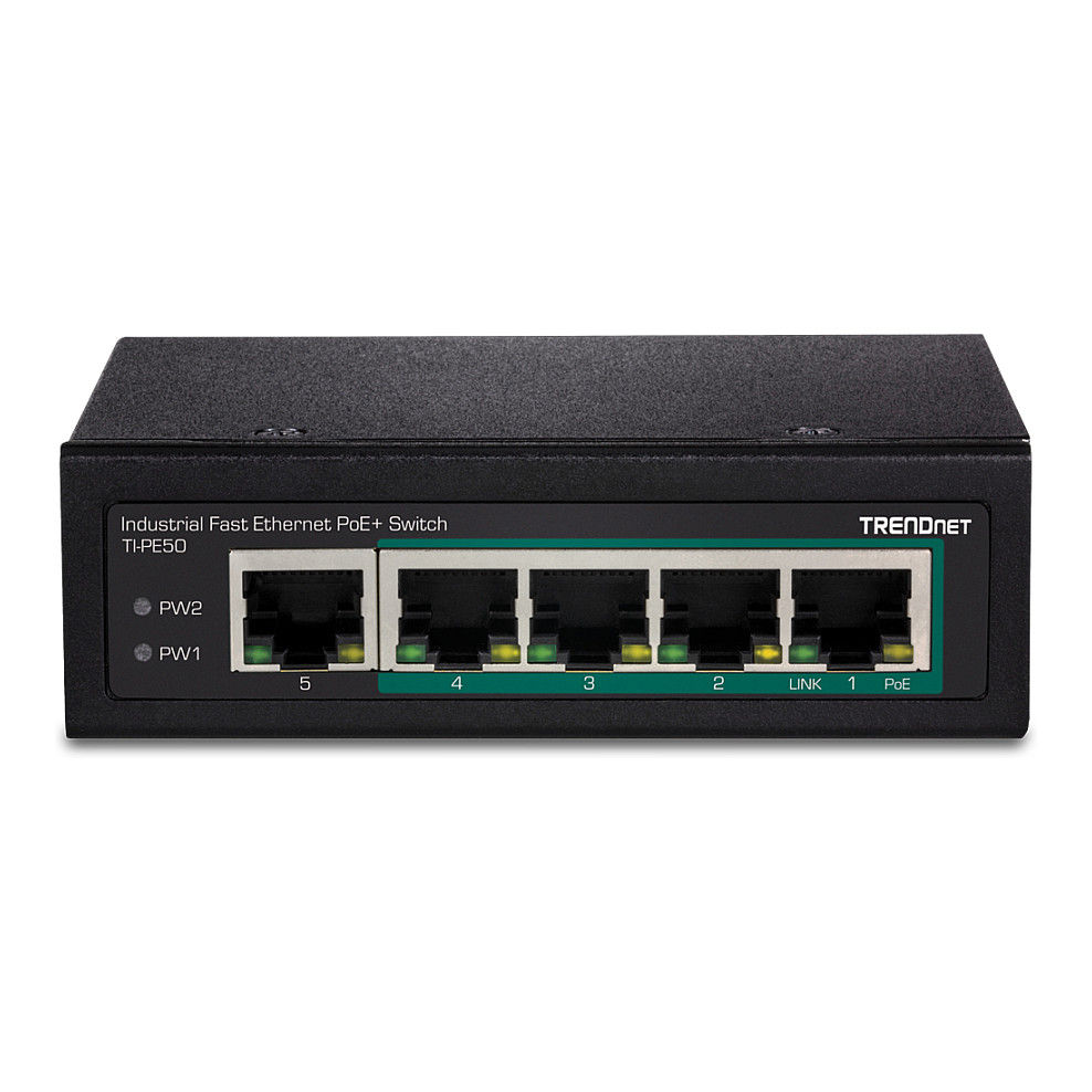 TRENDnet TI-PE50 industrijski 5-portni Fast Ethernet PoE+ DIN-Rail Switch-1