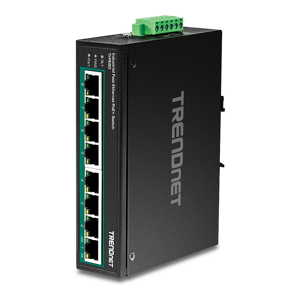 TRENDnet TI-PE80 8-Port Industrial Fast Ethernet PoE+ DIN-Rail Switch