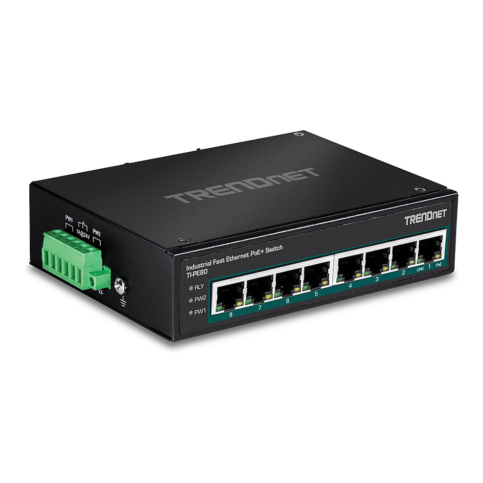 TRENDnet TI-PE80 8-Port Industrial Fast Ethernet PoE+ DIN-Rail Switch-1