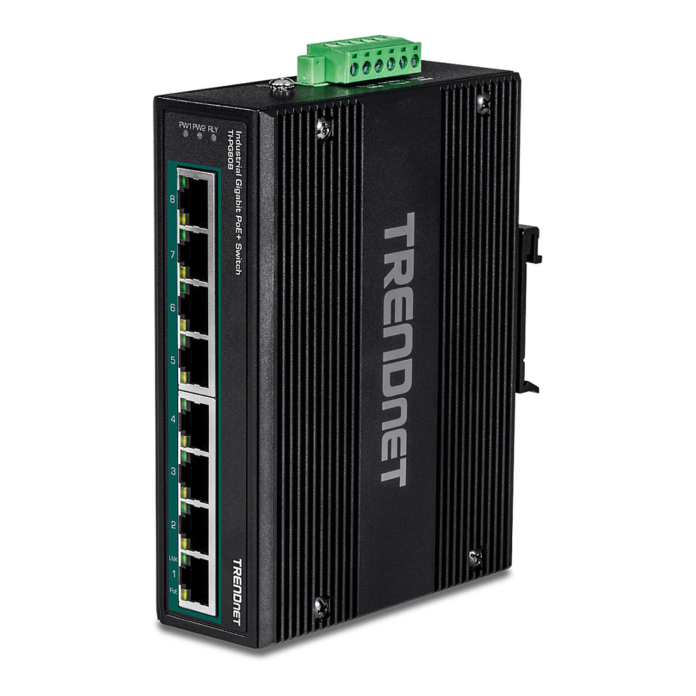 TRENDnet TI-PG80B 8-Portni Industrijski Gigabitni PoE+ Switch za DIN šinu-0