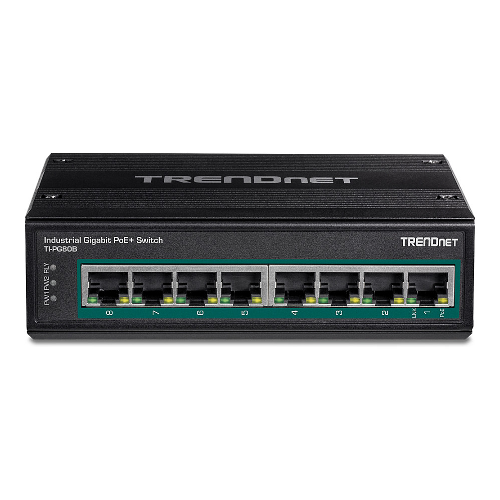 TRENDnet TI-PG80B 8-Portni Industrijski Gigabitni PoE+ Switch za DIN šinu-1