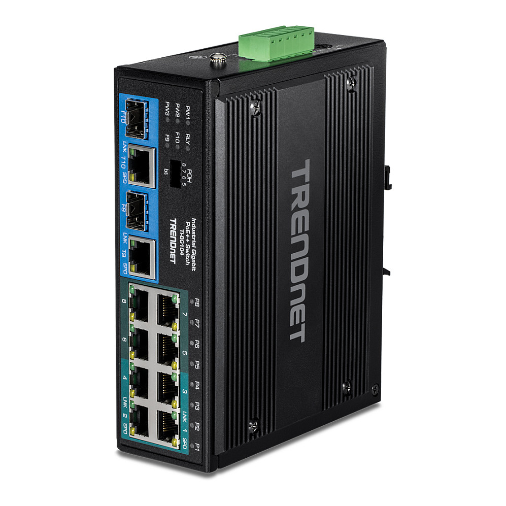 TRENDnet TI-BG104 10-portni industrijski Gigabit PoE++ DIN-Rail switch