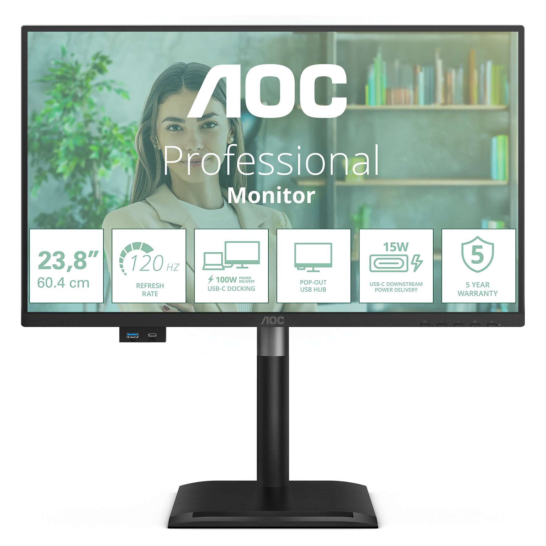 Monitor AOC 24P4CV 23.8" (IPS, Full HD, 120Hz, 4ms, Adaptive Sync, USB-C 96W, crna boja)-0