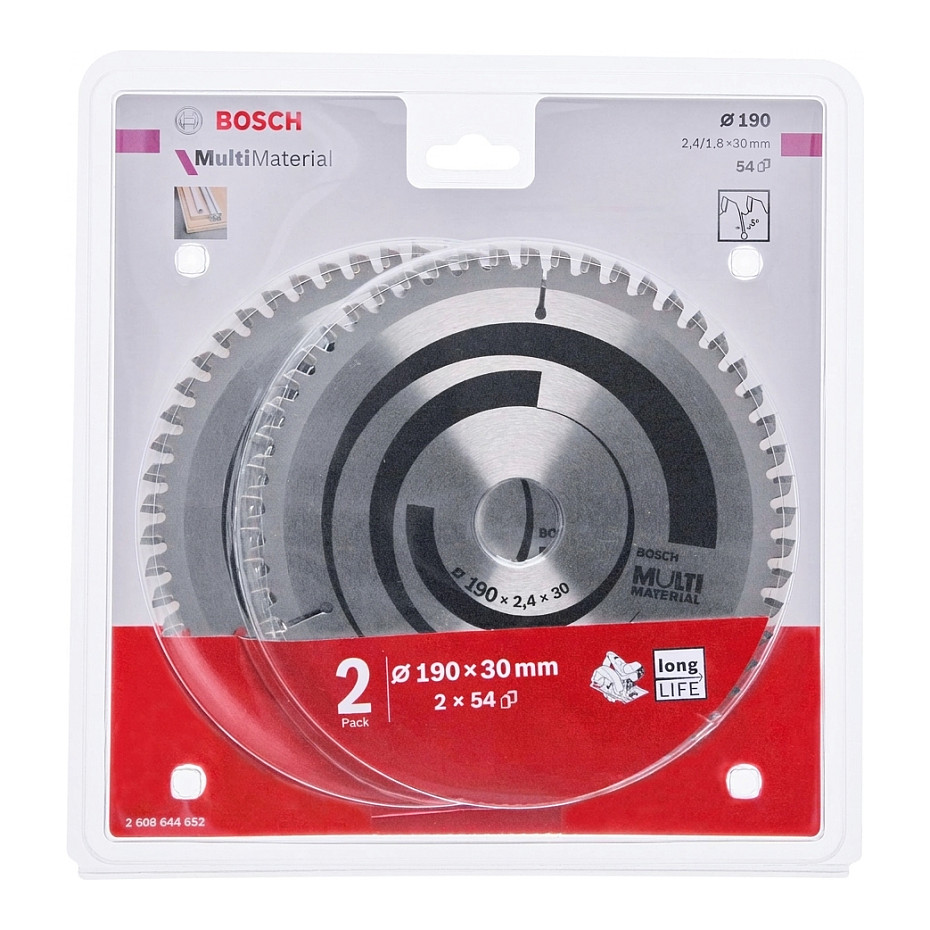List kružne pile BOSCH Multi Material 190x30x2.4/1.8x54T, 2 komada-0