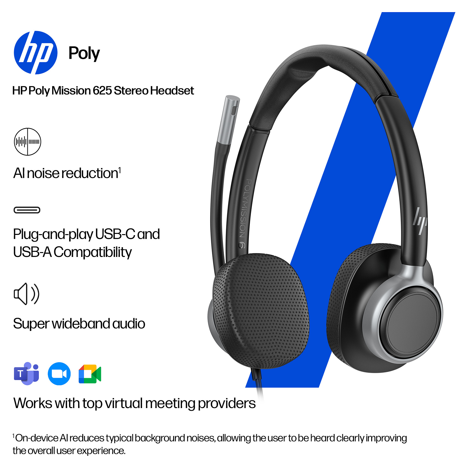 Slušalice HP Poly Mission 625 (mikrofon, USB-C, Crna)-4