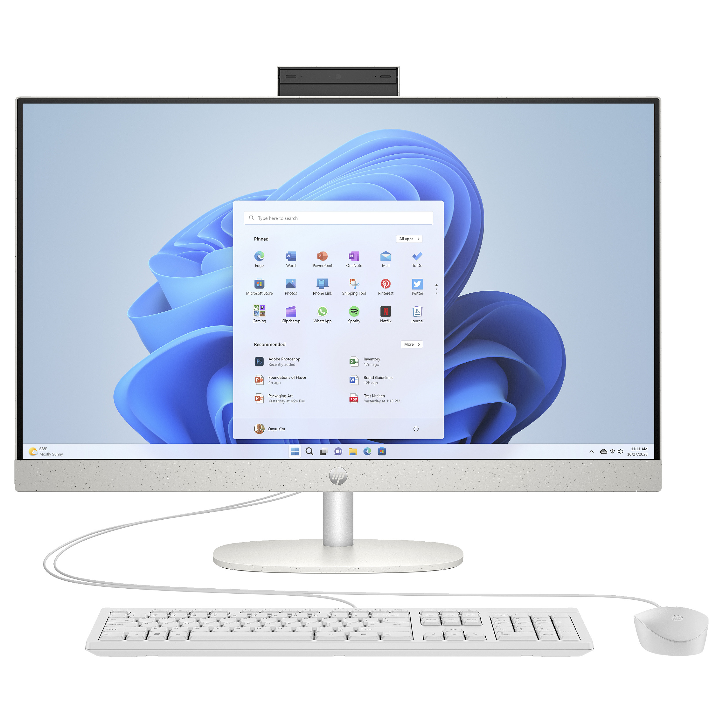 All-in-One računalo HP 27-cr0110ng, 27" FHD, AMD Ryzen 3 7320U, 8 GB RAM, 512 GB SSD, Windows 11, non-HR tipkovnica, bijela boja